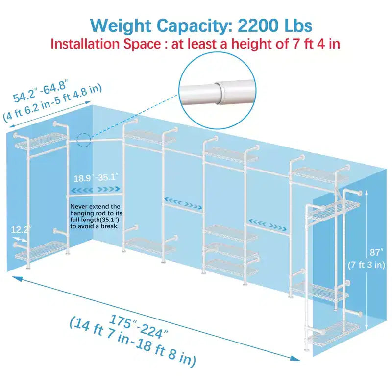 U4 U Shape Garment Rack Heavy Duty Clothes Rack, Expandable Clothing Rack Wall Mounted Closet Extra Large Walk in Closet System