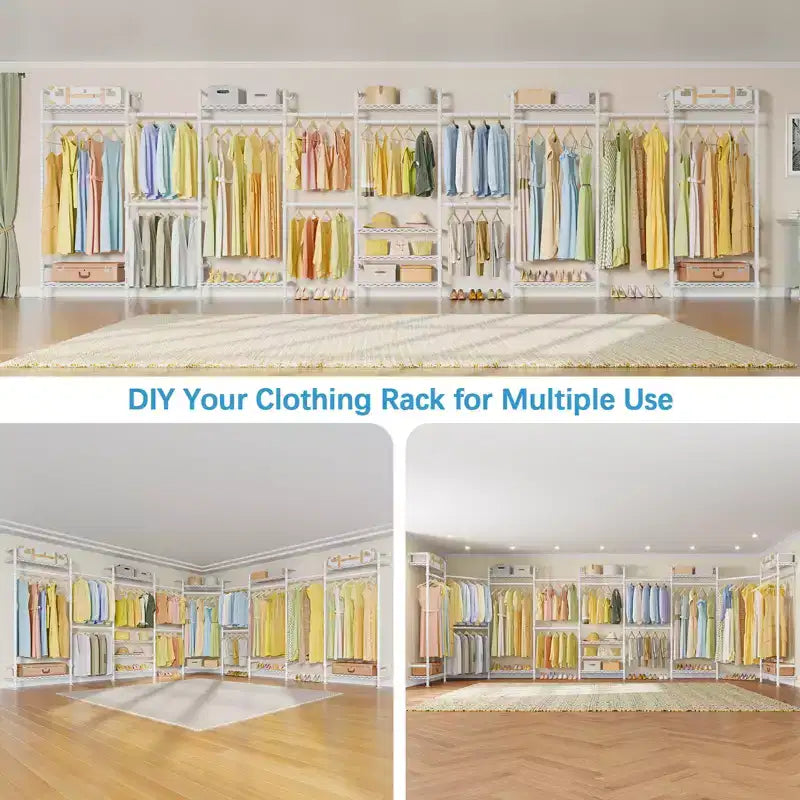 U4 U Shape Garment Rack Heavy Duty Clothes Rack, Expandable Clothing Rack Wall Mounted Closet Extra Large Walk in Closet System