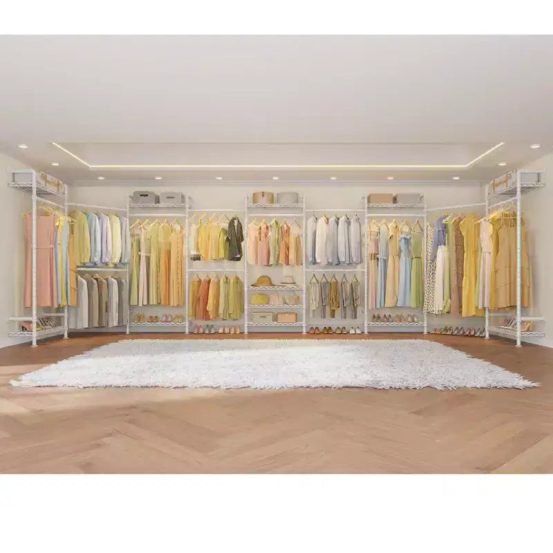 U4 U Shape Garment Rack Heavy Duty Clothes Rack, Expandable Clothing Rack Wall Mounted Closet Extra Large Walk in Closet System