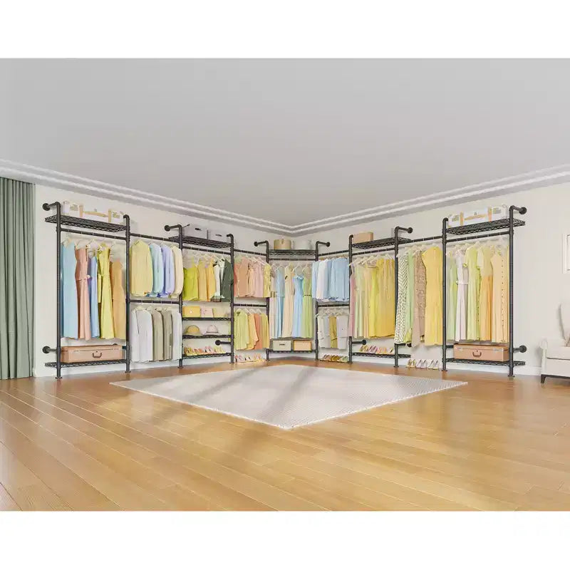 U4 U Shape Garment Rack Heavy Duty Clothes Rack, Expandable Clothing Rack Wall Mounted Closet Extra Large Walk in Closet System
