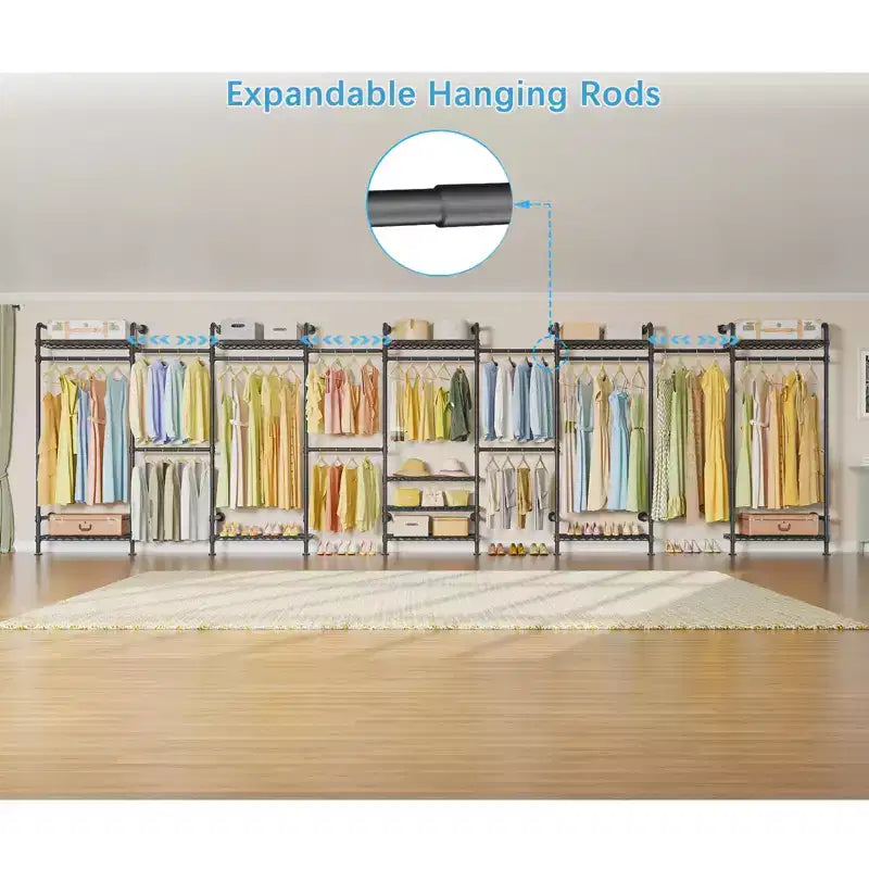 U4 U Shape Garment Rack Heavy Duty Clothes Rack, Expandable Clothing Rack Wall Mounted Closet Extra Large Walk in Closet System