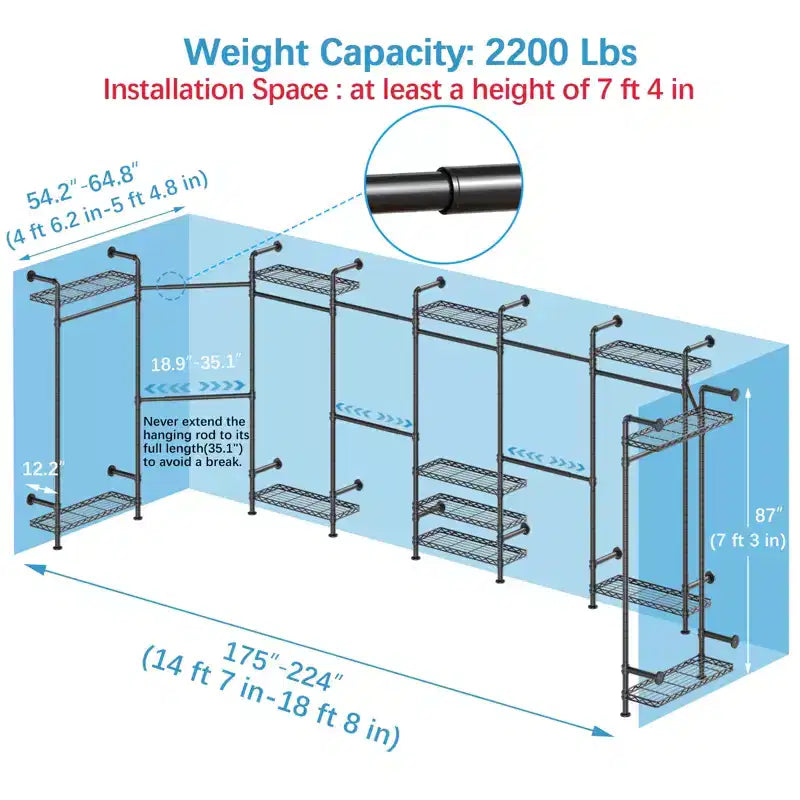 U4 U Shape Garment Rack Heavy Duty Clothes Rack, Expandable Clothing Rack Wall Mounted Closet Extra Large Walk in Closet System