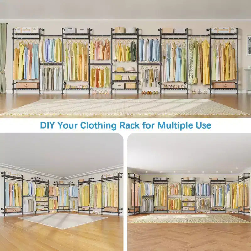 U4 U Shape Garment Rack Heavy Duty Clothes Rack, Expandable Clothing Rack Wall Mounted Closet Extra Large Walk in Closet System