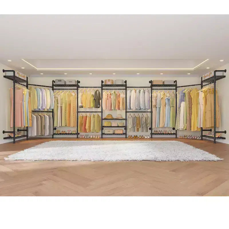 U4 U Shape Garment Rack Heavy Duty Clothes Rack, Expandable Clothing Rack Wall Mounted Closet Extra Large Walk in Closet System