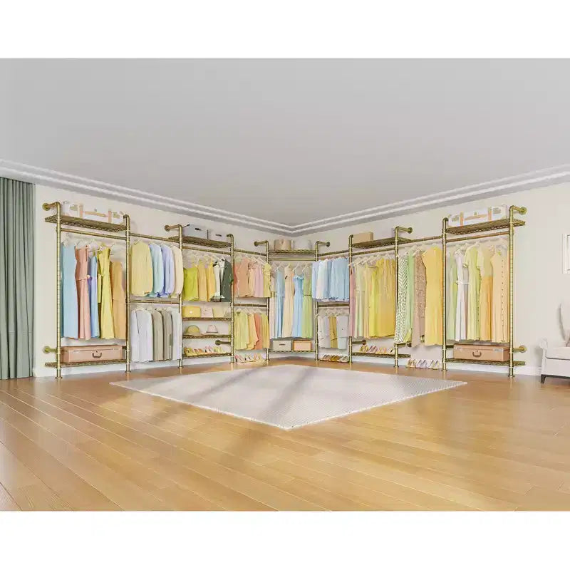 U4 U Shape Garment Rack Heavy Duty Clothes Rack, Expandable Clothing Rack Wall Mounted Closet Extra Large Walk in Closet System