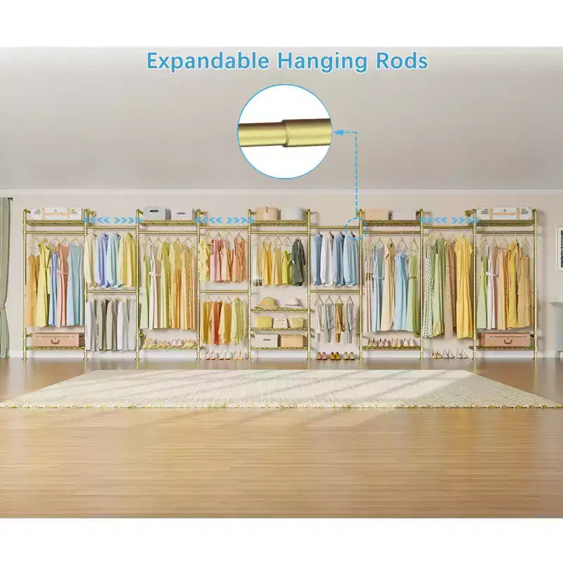 U4 U Shape Garment Rack Heavy Duty Clothes Rack, Expandable Clothing Rack Wall Mounted Closet Extra Large Walk in Closet System