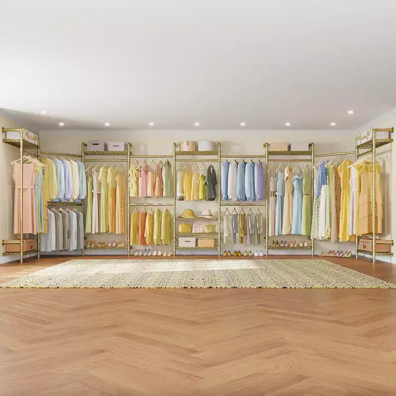 U4 U Shape Garment Rack Heavy Duty Clothes Rack, Expandable Clothing Rack Wall Mounted Closet Extra Large Walk in Closet System