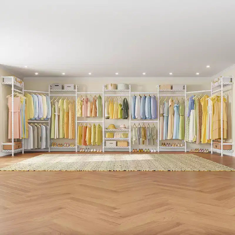 U4 U Shape Garment Rack Heavy Duty Clothes Rack, Expandable Clothing Rack Wall Mounted Closet Extra Large Walk in Closet System