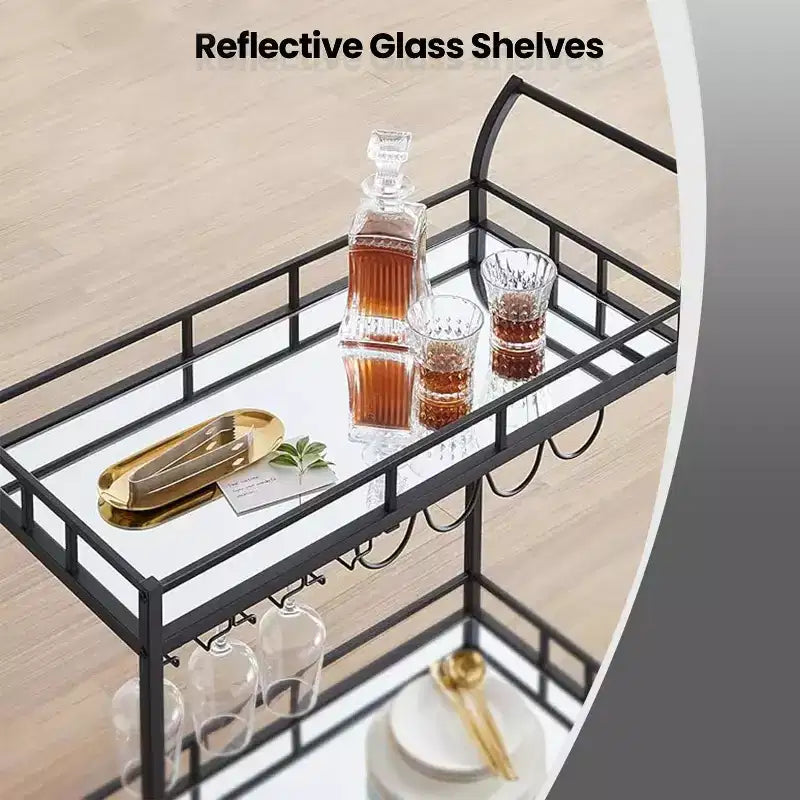 Bar Cart, Home Bar Serving Cart, Wine Cart With 2 Mirrored Shelves, Wine Holders, Glass Holders, For Kitchen, Dining Room