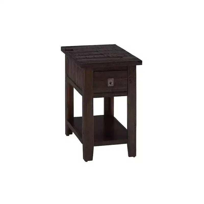 Distressed Rustic Solid Acacia Chairside End Table with Shelf