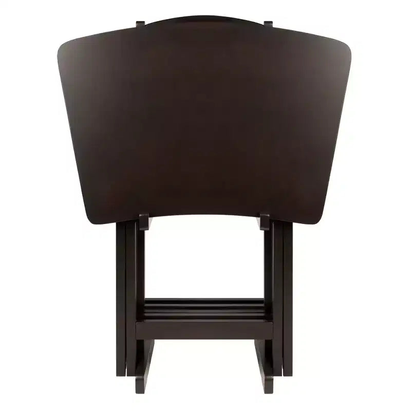 5pc Fan Shape Snack Table Coffee: Solid Wood Folding Tables, Beveled Edges, Storage Rack