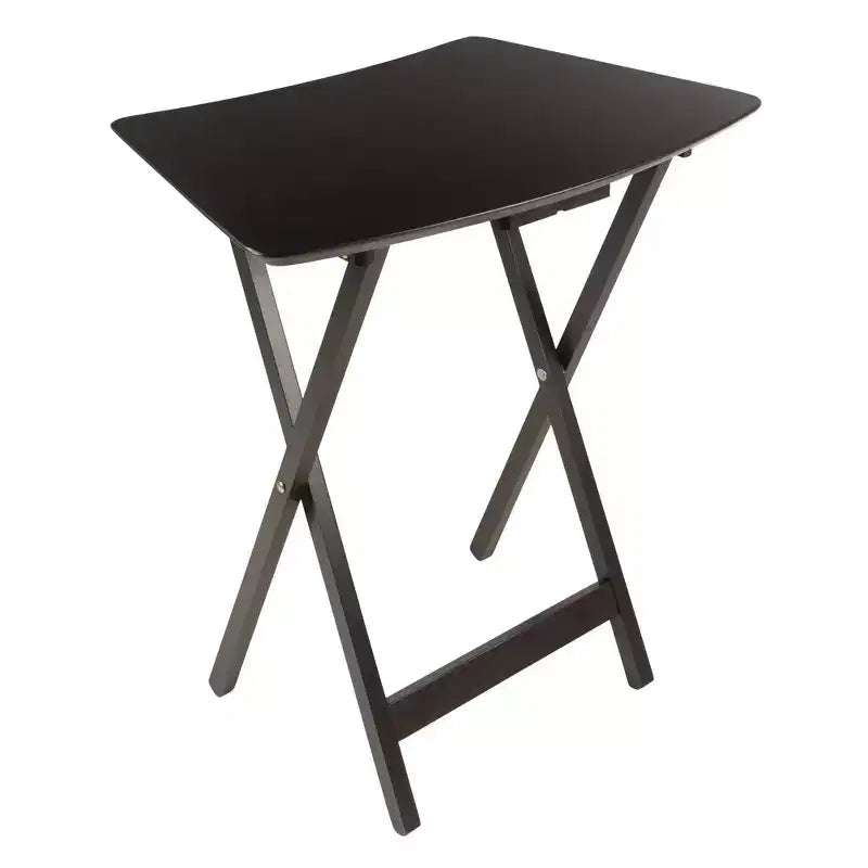 5pc Fan Shape Snack Table Coffee: Solid Wood Folding Tables, Beveled Edges, Storage Rack
