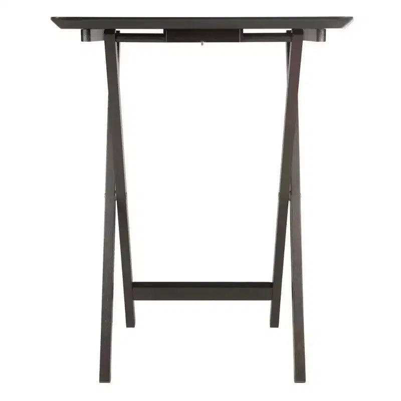 5pc Fan Shape Snack Table Coffee: Solid Wood Folding Tables, Beveled Edges, Storage Rack