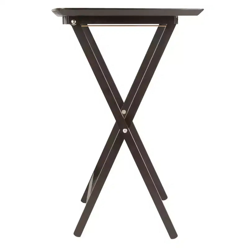 5pc Fan Shape Snack Table Coffee: Solid Wood Folding Tables, Beveled Edges, Storage Rack
