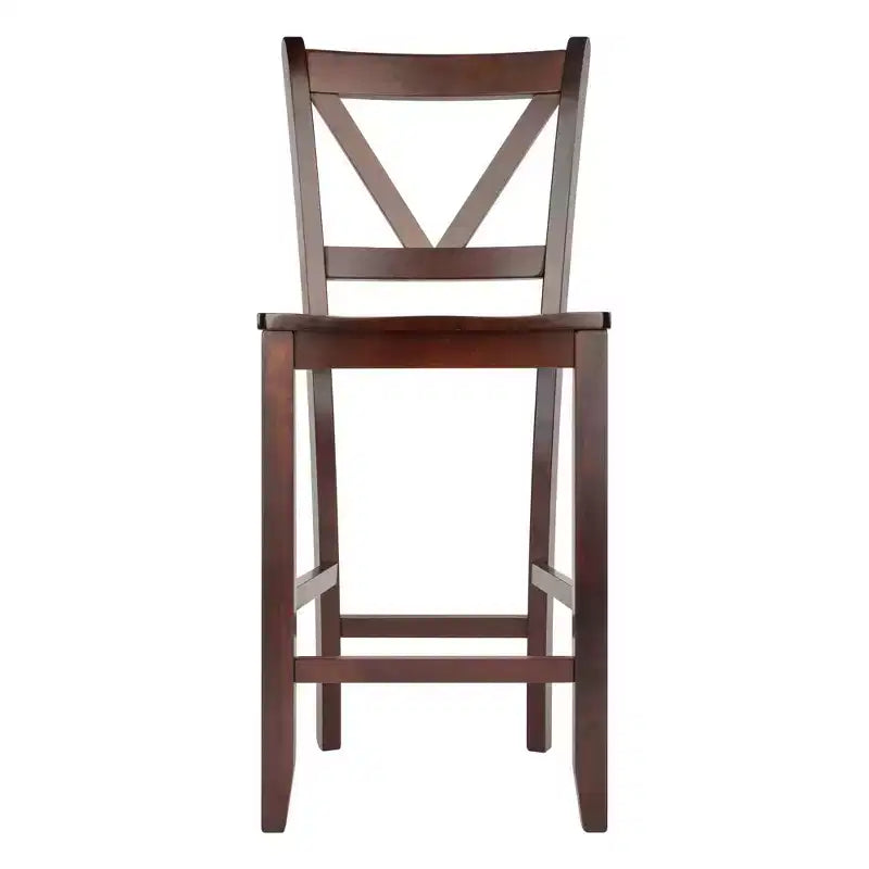 24" Set of 2 V-Back Counter Height Barstool Wood/Walnut