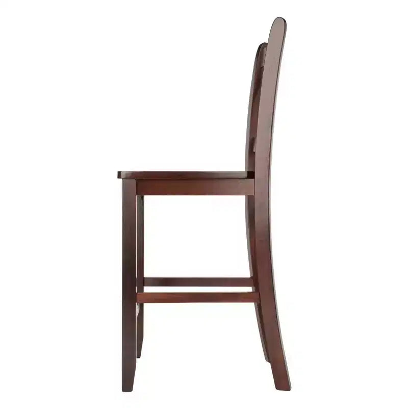 24" Set of 2 V-Back Counter Height Barstool Wood/Walnut