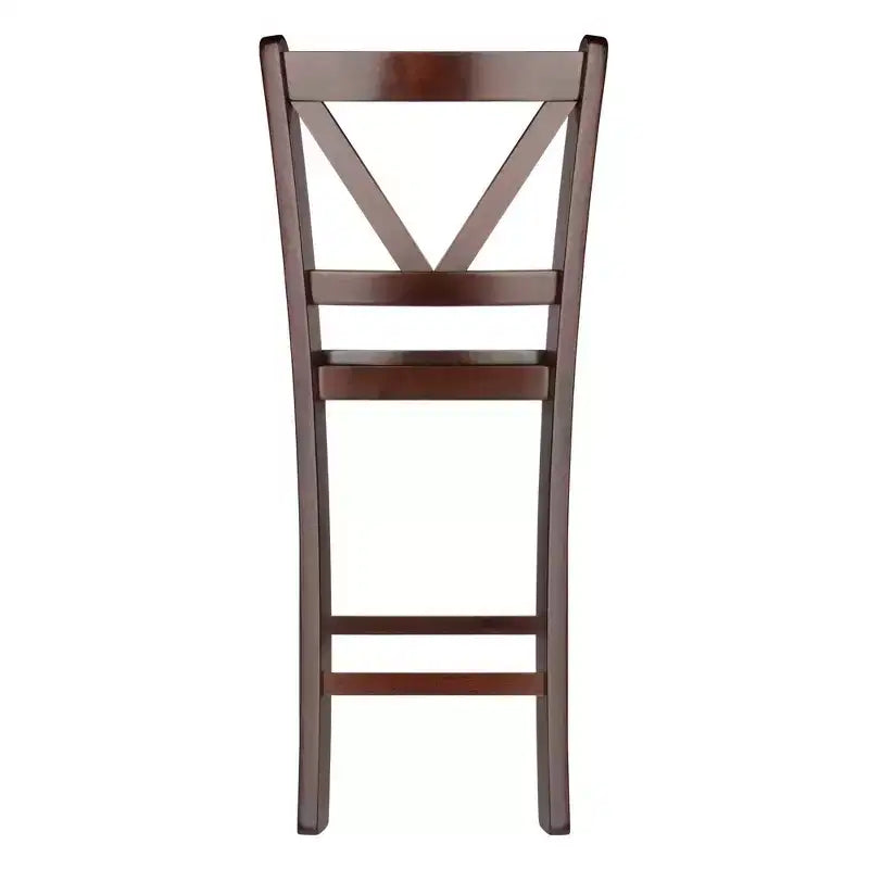 24" Set of 2 V-Back Counter Height Barstool Wood/Walnut