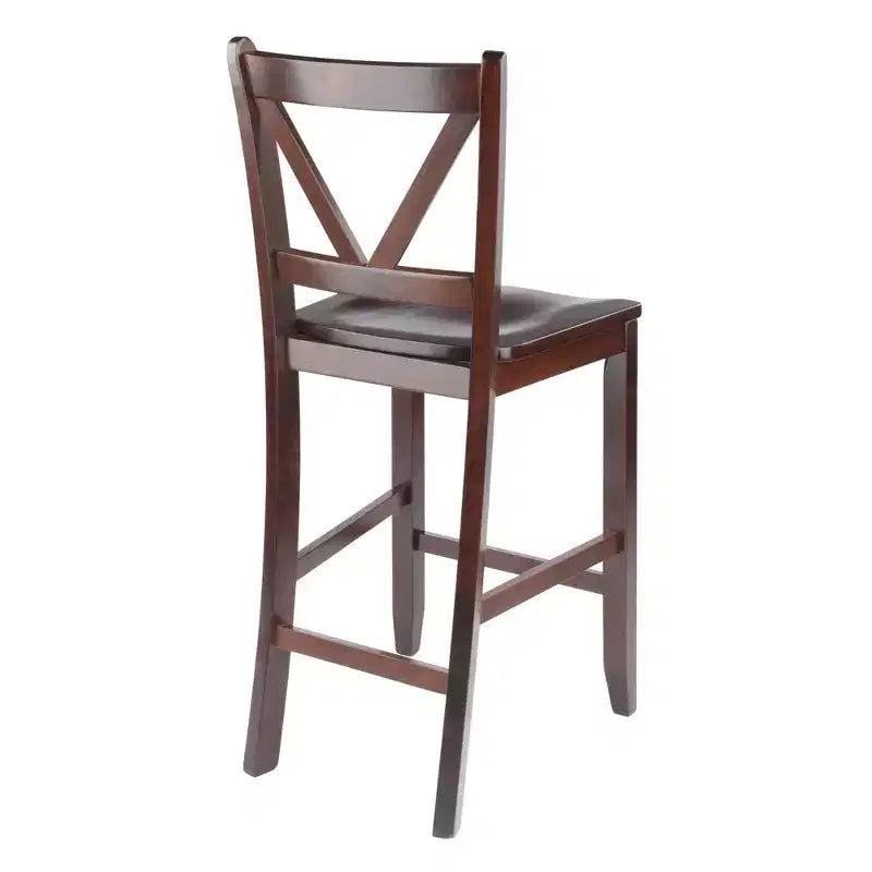 24" Set of 2 V-Back Counter Height Barstool Wood/Walnut