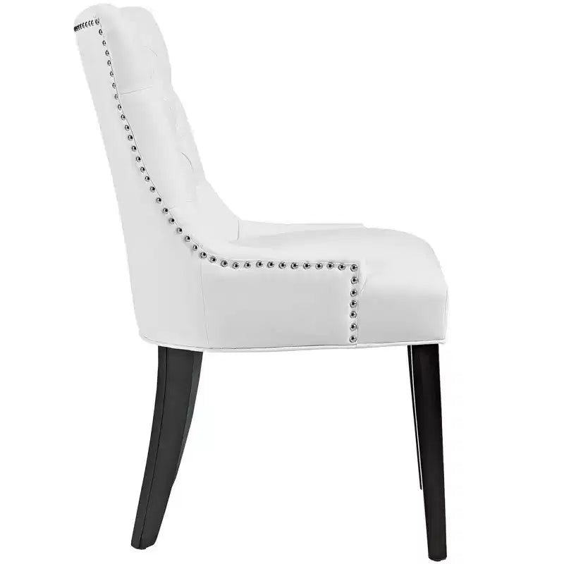 Set of 2 Dining Side Chair Vinyl White: Tufted, Nailhead Trim, Padded, Wood Legs
