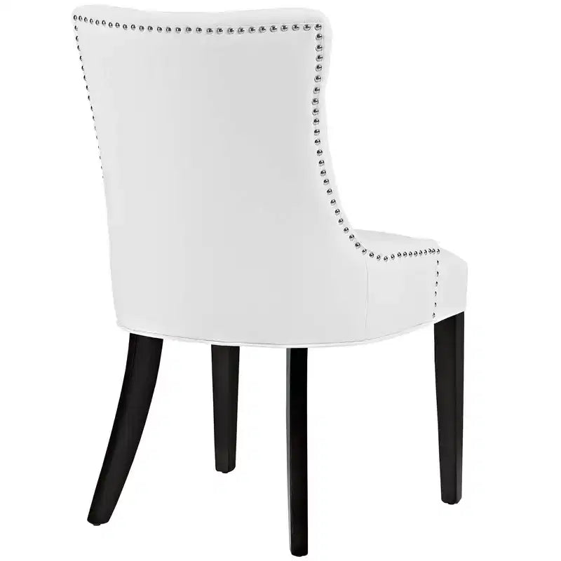 Set of 2 Dining Side Chair Vinyl White: Tufted, Nailhead Trim, Padded, Wood Legs