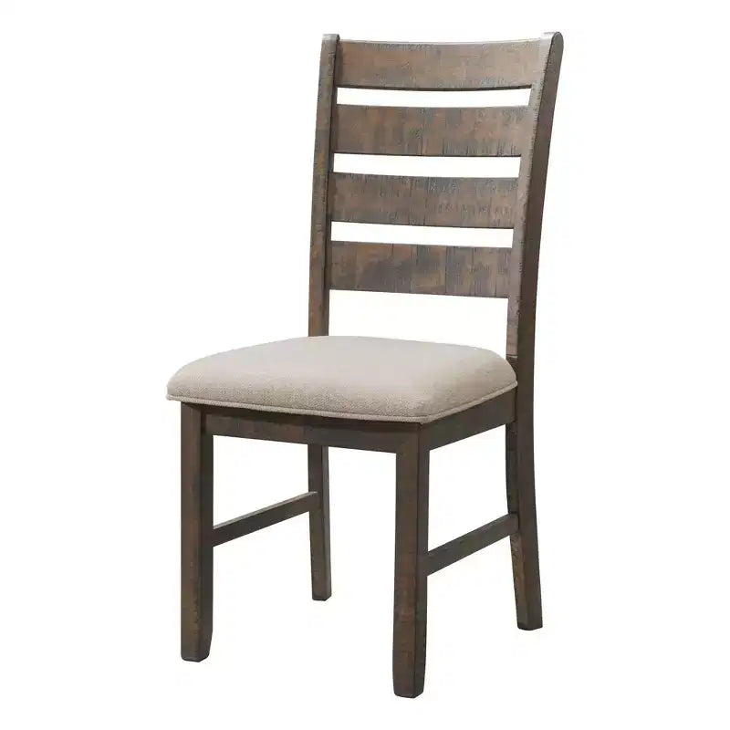 Ladder Back Side Chair Set Walnut Brown /Cream Upholstery