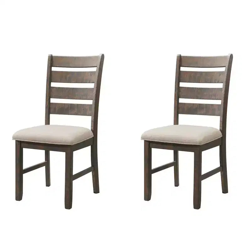 Ladder Back Side Chair Set Walnut Brown /Cream Upholstery