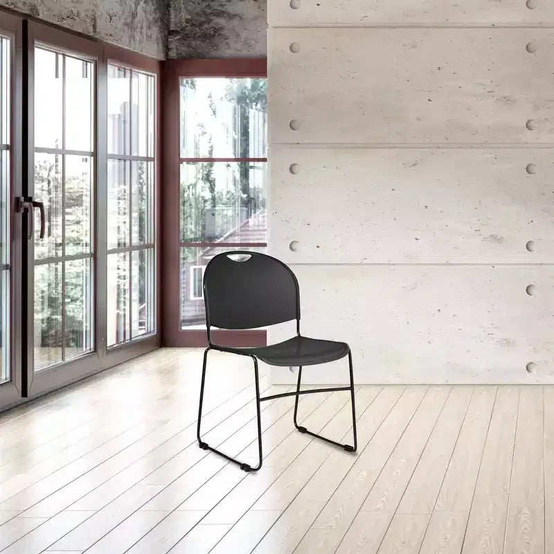 2pk Multi Purpose Ultra Compact Stack Chair Black: Sled Base, Polypropylene, No Assembly Required