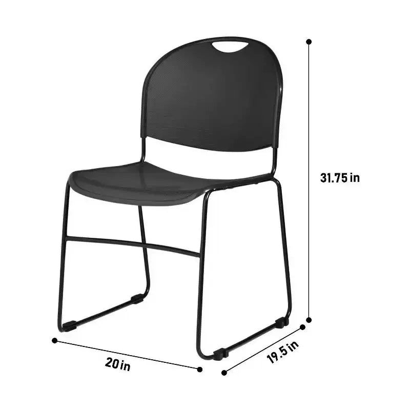 2pk Multi Purpose Ultra Compact Stack Chair Black: Sled Base, Polypropylene, No Assembly Required