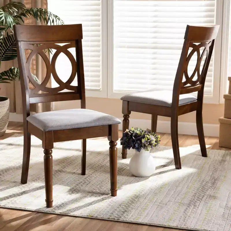 2pc Fabric and Wood Dining Chairs Set Gray/Walnut: Polyester, Spot Clean, Armless