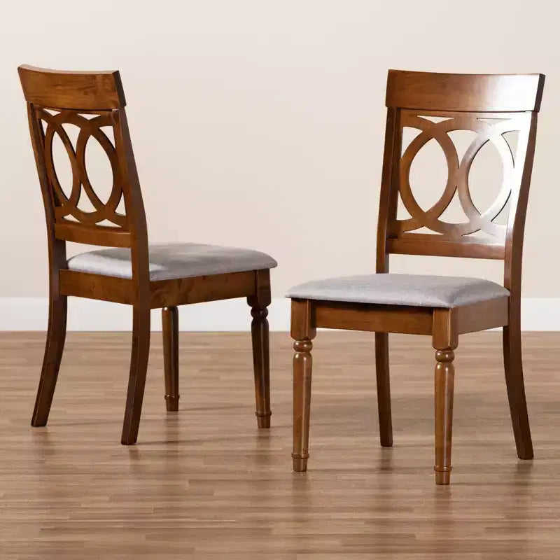 2pc Fabric and Wood Dining Chairs Set Gray/Walnut: Polyester, Spot Clean, Armless