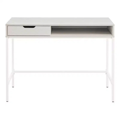 40" Desk with Drawer and Shelf White Oak: Sturdy Steel Frame, MDF Surface