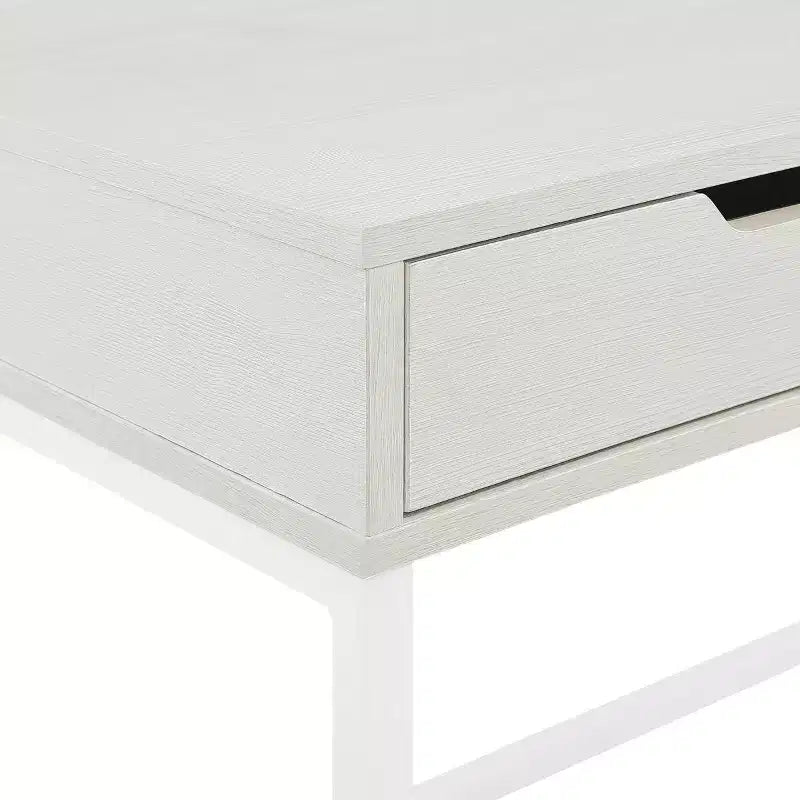 40" Desk with Drawer and Shelf White Oak: Sturdy Steel Frame, MDF Surface