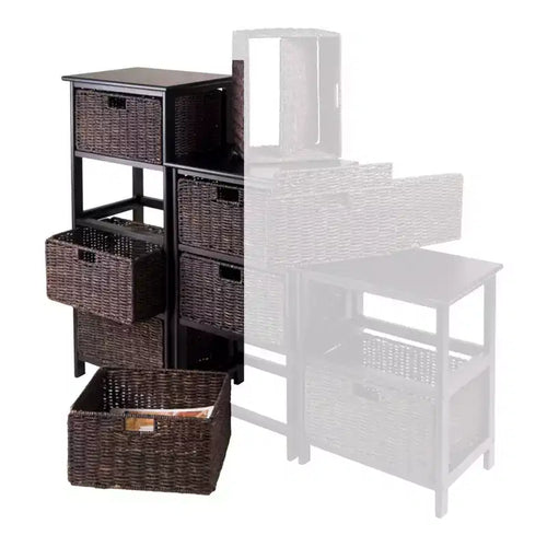 36.81" Storage Rack with Baskets Black: Mid-Century 4-Drawer Tower