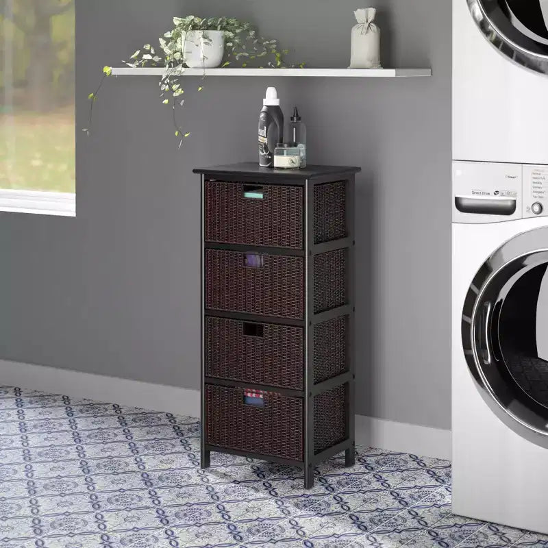 36.81" Storage Rack with Baskets Black: Mid-Century 4-Drawer Tower