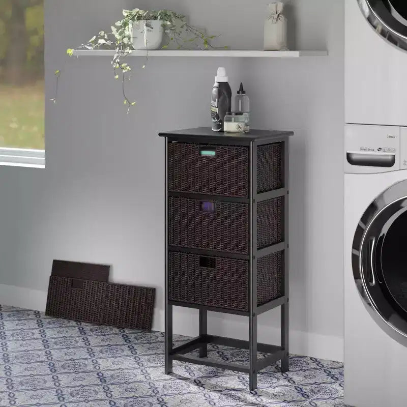 36.81" Storage Rack with Baskets Black: Mid-Century 4-Drawer Tower