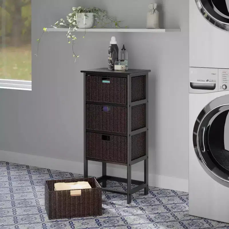 36.81" Storage Rack with Baskets Black: Mid-Century 4-Drawer Tower