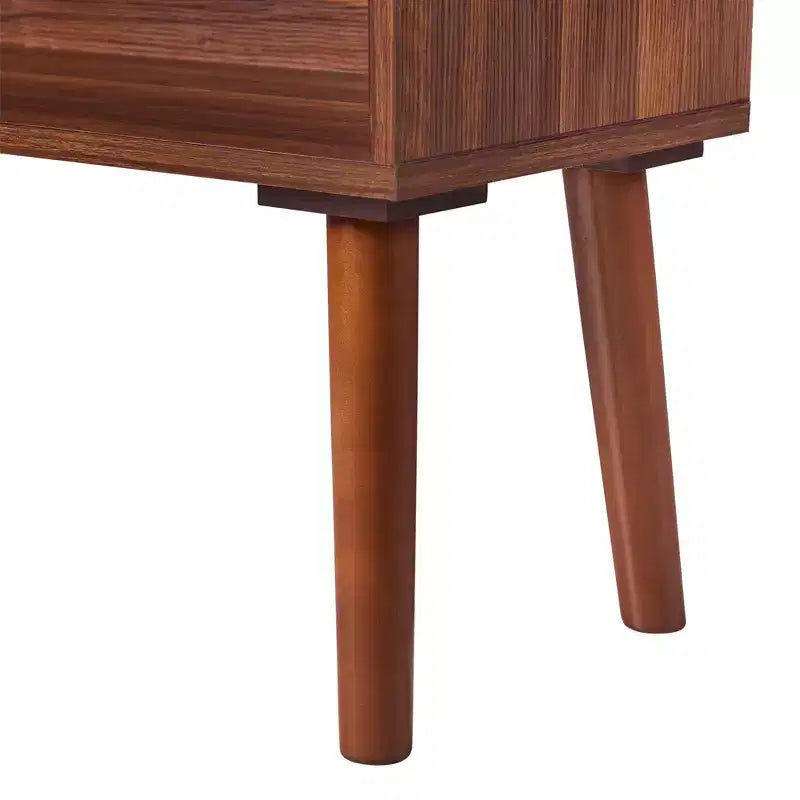 58" Bookshelf with Faux Marble Top Solid Wood Leg Walnut: Mid-Century Storage, 4 Open Shelves