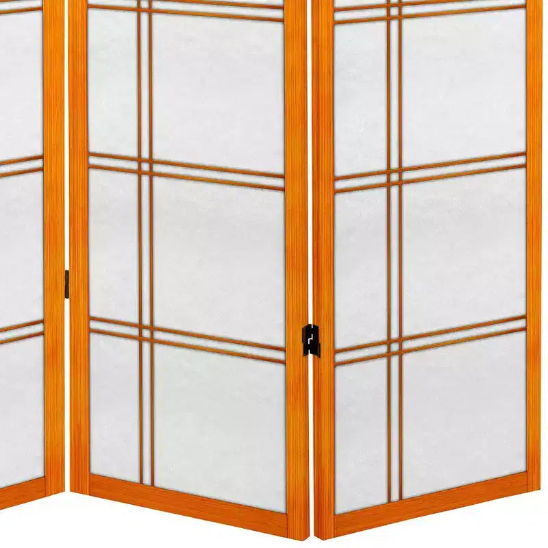 6 ft. Tall Canvas Double Cross Room Divider - Honey (4 Panels) Privacy Screen, Hardwood Frame