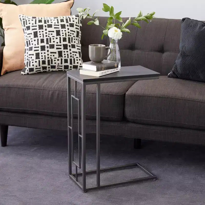 Contemporary Iron and Wood Accent Table Dark Gray