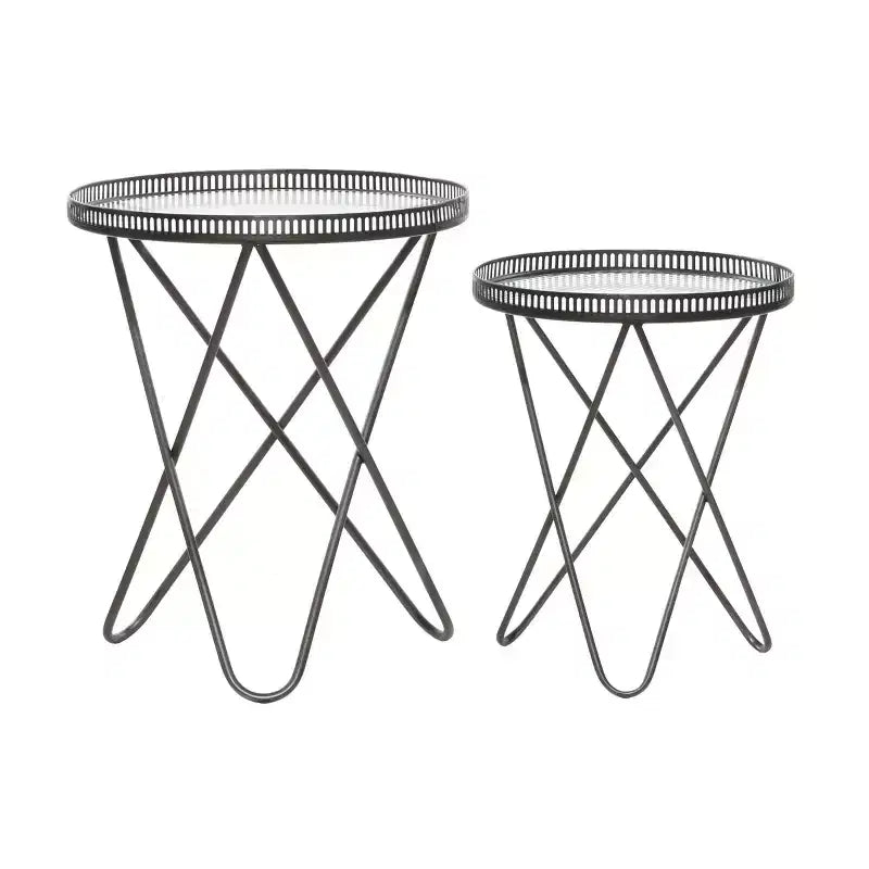 Set of 2 Industrial Metal Accent Tables Gray