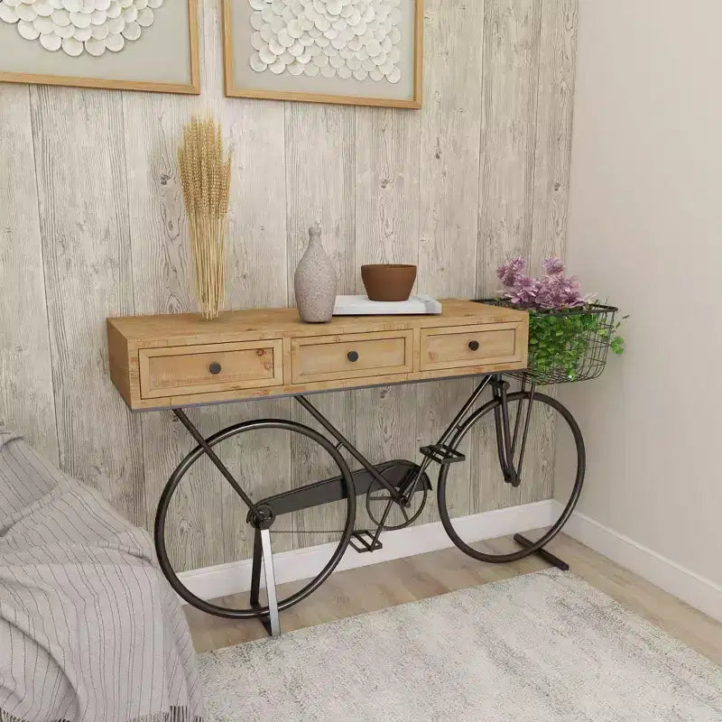 & May Farmhouse Metal Console Table Red: Iron Frame, MDF Top, No Assembly Required
