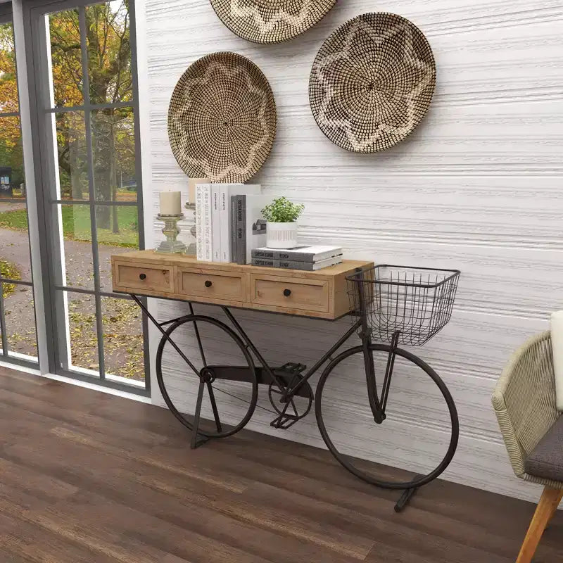 & May Farmhouse Metal Console Table Red: Iron Frame, MDF Top, No Assembly Required