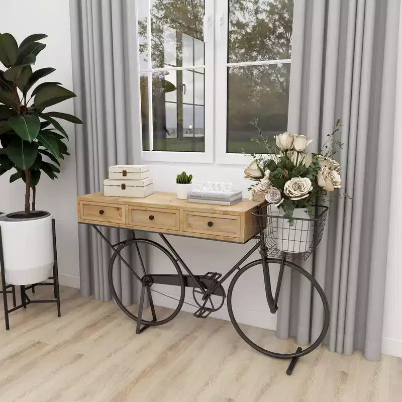 & May Farmhouse Metal Console Table Red: Iron Frame, MDF Top, No Assembly Required
