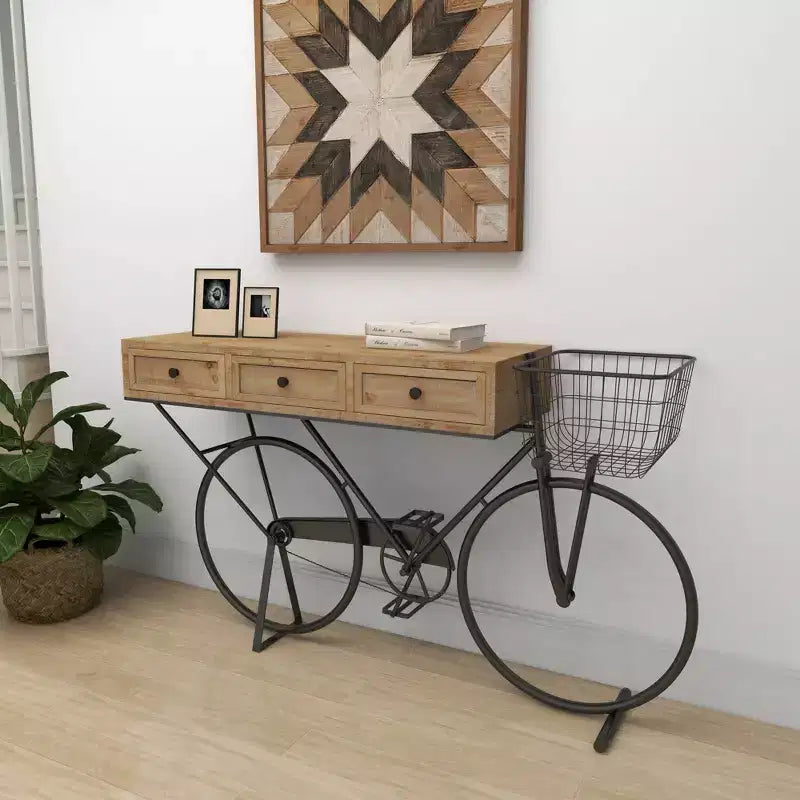 & May Farmhouse Metal Console Table Red: Iron Frame, MDF Top, No Assembly Required