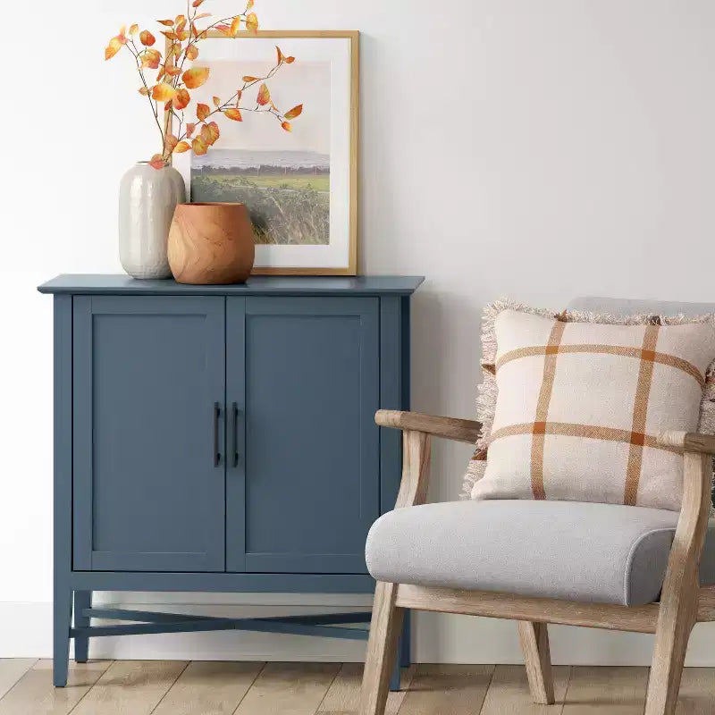 Storage Cabinet Navy™: Home Office Organizer with Divided Interior, Pine Frame