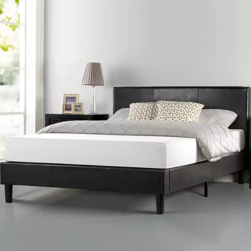 Faux Leather Upholstered Platform Bed Frame Black