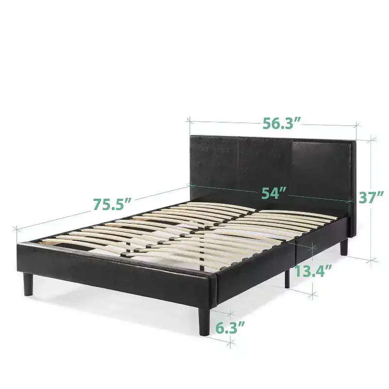 Faux Leather Upholstered Platform Bed Frame Black