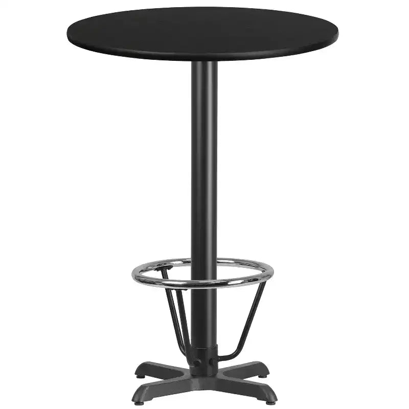30'' Round Laminate Table Top with 22'' x 22'' Bar Height Table Base and Foot Ring