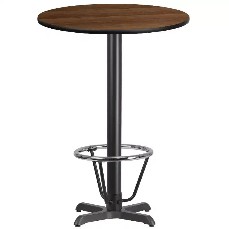 30'' Round Laminate Table Top with 22'' x 22'' Bar Height Table Base and Foot Ring