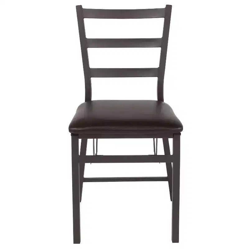 2 Pack Series Brown Folding Ladder Back Metal Chair with Brown Vinyl Seat